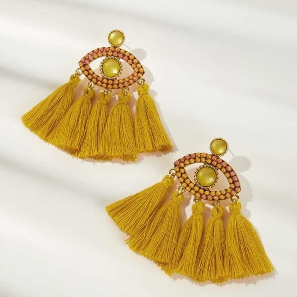 Eye Decor Tassel Drop Earring 1pair